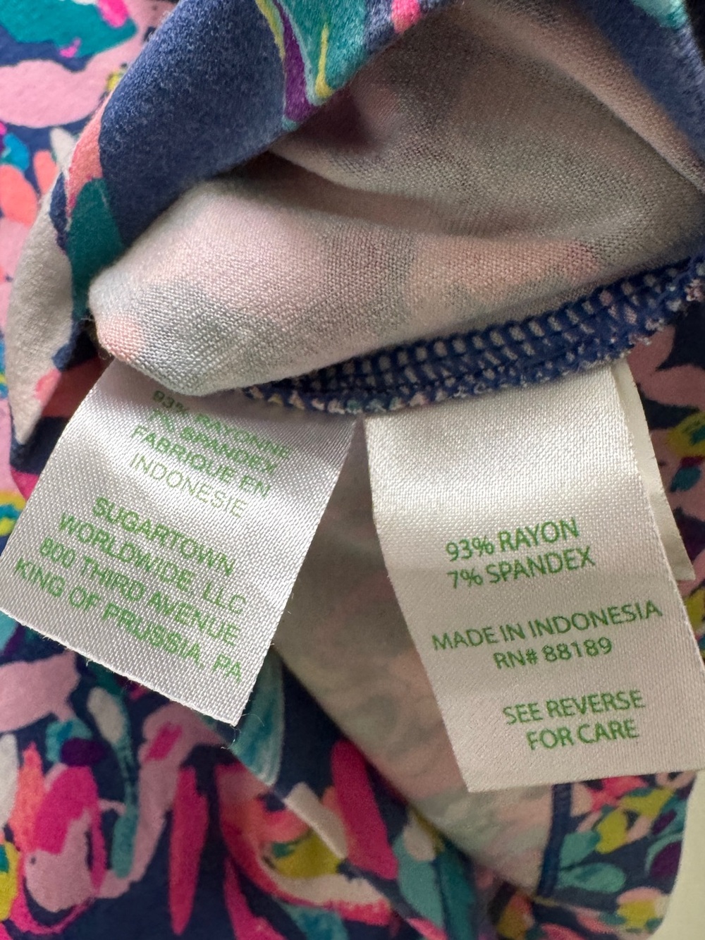 Lilly Pulitzer Girls XL 12-14 Navy Floral 3/4 Sleeve Stretch Dress pink teal - Picture 6 of 6